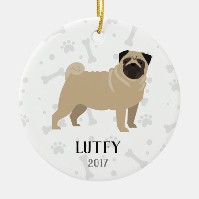 Pug Personalized Dog Christmas Ornament (Front)