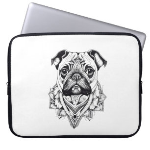 Pug Pet Animal Nature Illustration Art Tattoo Laptop Sleeve