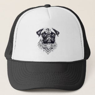 Pug Pet Animal Nature Illustration Art Tattoo Trucker Hat