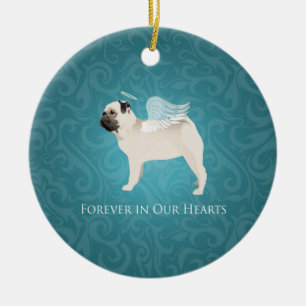Pug Pet Memorial - Pug Angel Ceramic Ornament