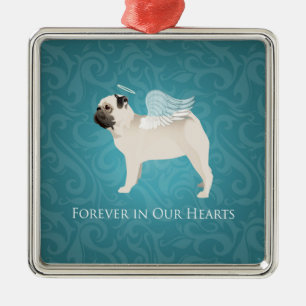 Pug Pet Memorial - Pug Angel Metal Ornament