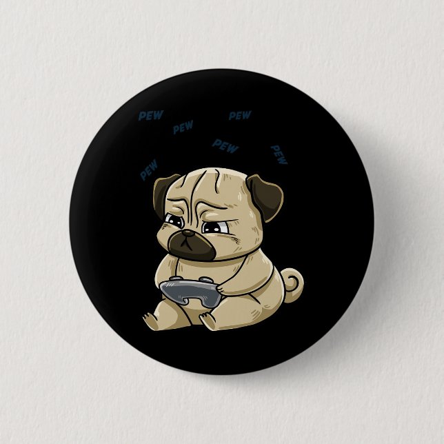 Pug Pew Gamepad Cute Hob  2 Inch Round Button (Front)