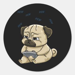 Pug Pew Gamepad Cute Hob  Classic Round Sticker