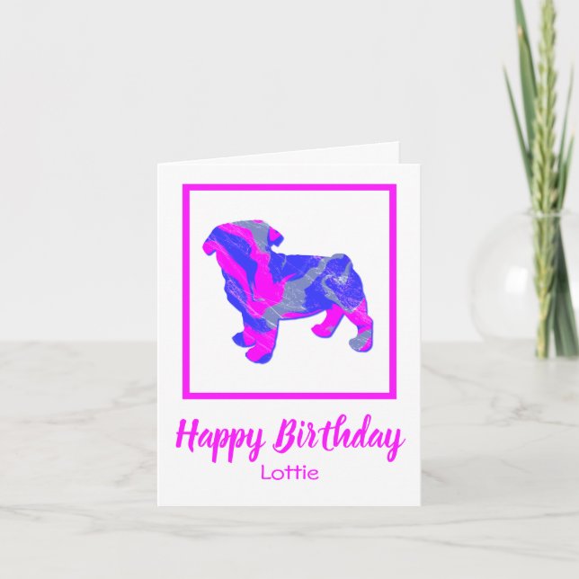 Pug Pink Dog Sillhouette Funny Birthday Card (Front)