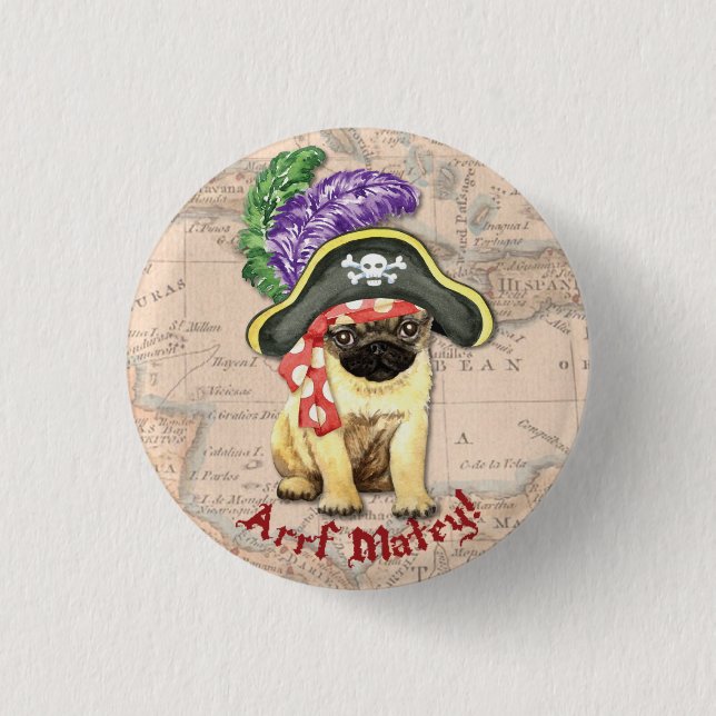 Pug Pirate 1 Inch Round Button (Front)