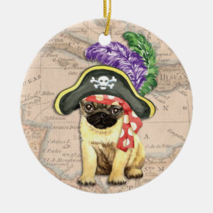 Pug Pirate Ceramic Ornament