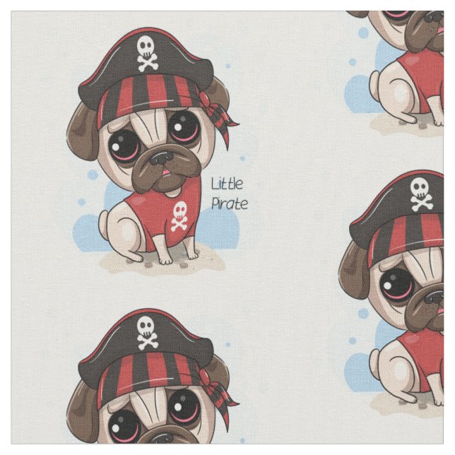 Pug Pirate Fabric (Close Up)