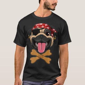 Pug Pirate Halloween Costume Skull Dog Biscuit T-Shirt
