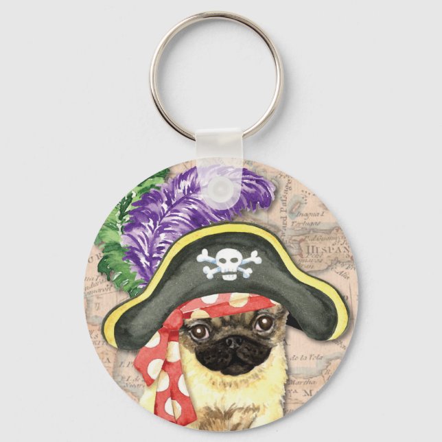 Pug Pirate Keychain (Front)