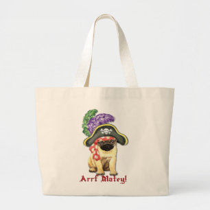 Pug Pirate Large Tote Bag