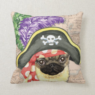 Pug Pirate Throw Pillow