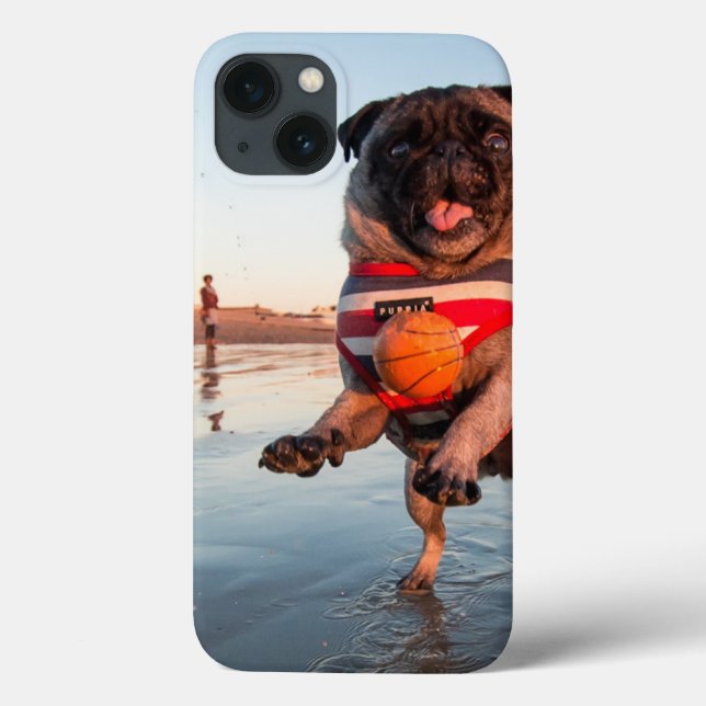 Pug Playing Ball on Beach Case-Mate iPhone Case (Back)