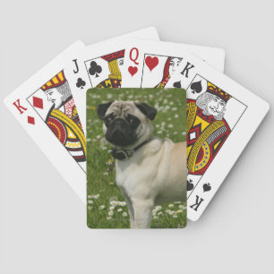 Pug Playing in Flowers Playing Cards
