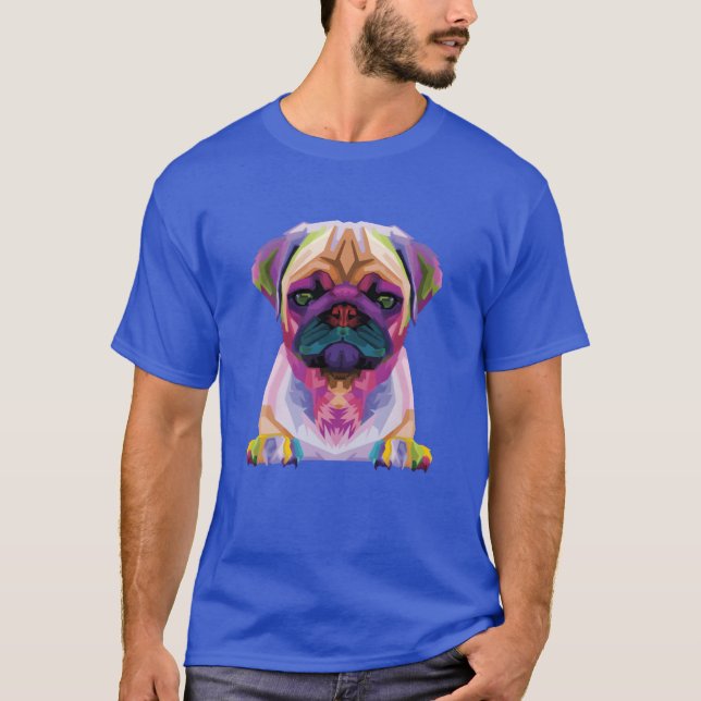 Pug Polygon Dog Dog Owner retro friend T-Shirt (Front)