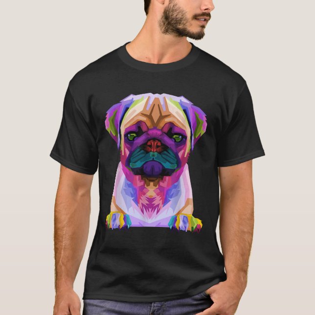Pug Pop Art Colourful Portrait Carlino for Dog Lov T-Shirt (Front)