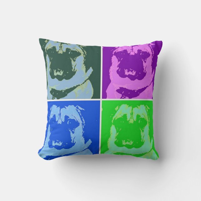 Pug Pop Art Throw Pillow (Front)