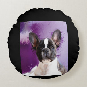 Pug Portrait Art Cute Pug Round Pillow