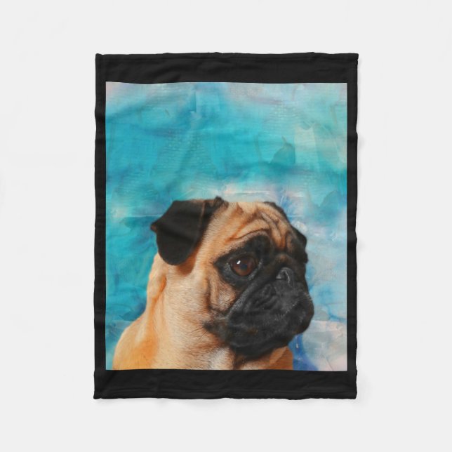 Pug Portrait Cute Pug Face Pug Lover Fleece Blanket (Front)