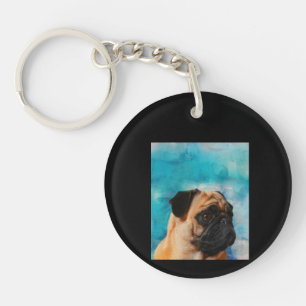 Pug Portrait Cute Pug Face Pug Lover Keychain