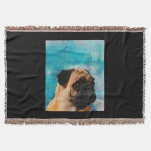 Pug Portrait Cute Pug Face Pug Lover Throw Blanket