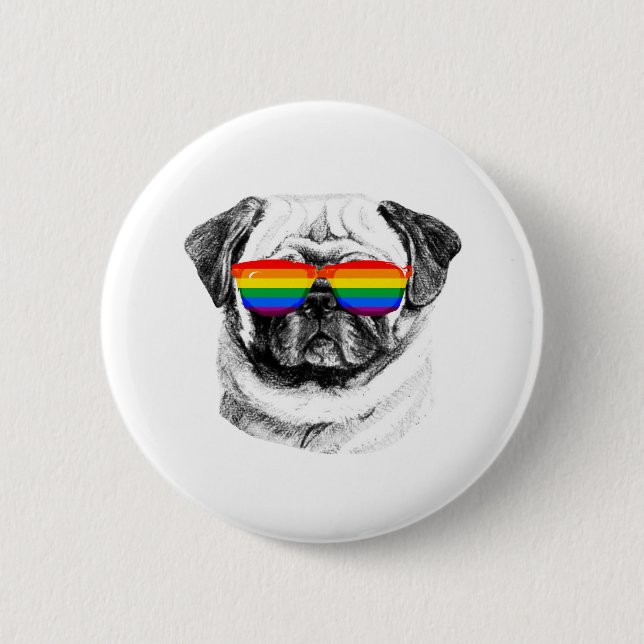 Pug Pride Sunglasses 2 Inch Round Button (Front)