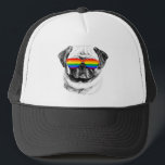 Pug Pride Sunglasses Trucker Hat<br><div class="desc">Designs & Apparel from http://www.LGBTshirts.com Browse 10, 000 Lesbian, Gay, Bisexual, Trans, Culture, Humour and Pride Products including T-shirts, Tanks, Hoodies, Stickers, Buttons, Mugs, Posters, Hats, Cards and Magnets. Shop now and find us on: THE WEB: http://www.LGBTshirts.com FACEBOOK: http://www.facebook.com/glbtshirts TWITTER: http://www.twitter.com/glbtshirts</div>