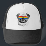 Pug Pride Sunglasses Trucker Hat<br><div class="desc">Designs & Apparel from http://www.LGBTshirts.com Browse 10, 000 Lesbian, Gay, Bisexual, Trans, Culture, Humour and Pride Products including T-shirts, Tanks, Hoodies, Stickers, Buttons, Mugs, Posters, Hats, Cards and Magnets. Shop now and find us on: THE WEB: http://www.LGBTshirts.com FACEBOOK: http://www.facebook.com/glbtshirts TWITTER: http://www.twitter.com/glbtshirts</div>