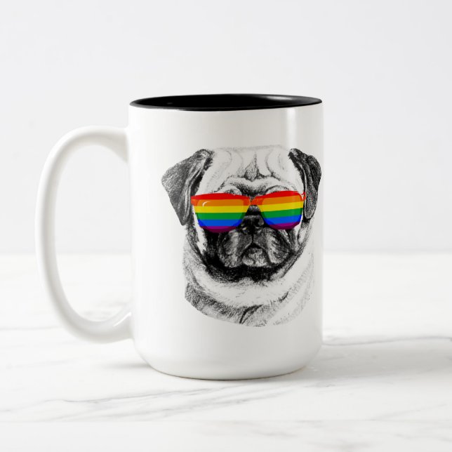 Pug Pride Sunglasses Two-Tone Coffee Mug (Left)
