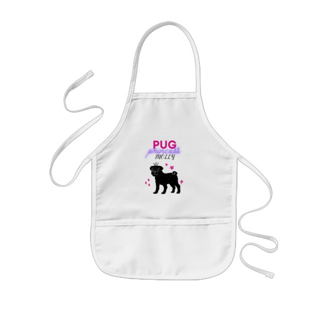 'Pug Princess" kids apron personalized. (Front)