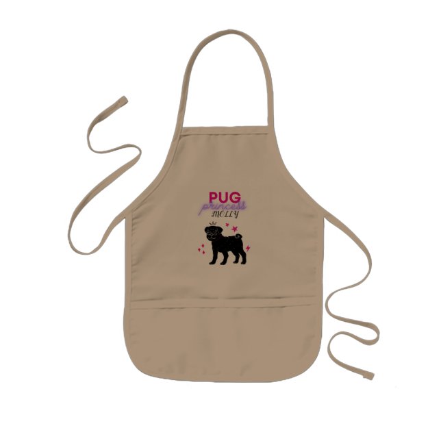 'Pug Princess" kids apron personalized. (Front)