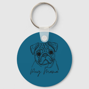 Pug Pug Artistic Mama Line Dog Mom Keychain