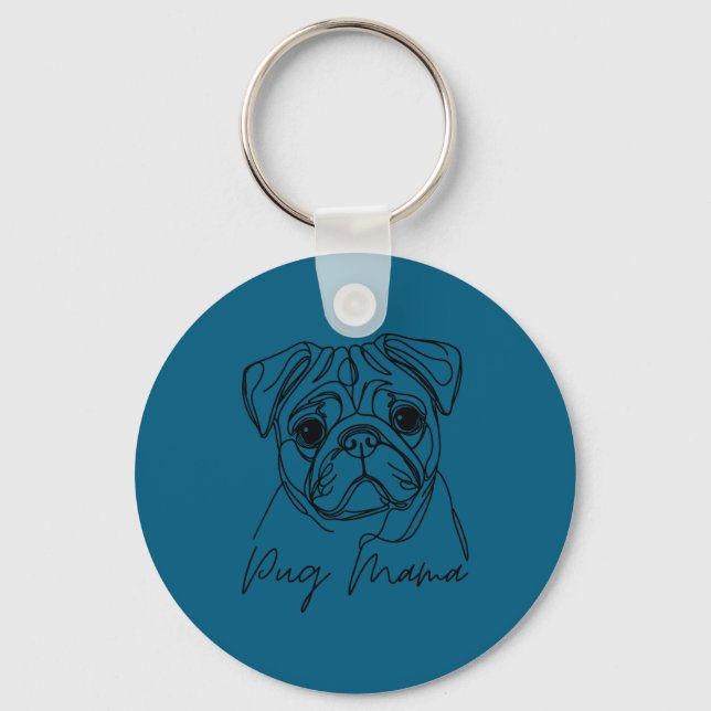 Pug Pug Artistic Mama Line Dog Mom Keychain (Front)