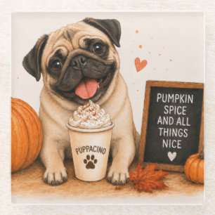 Pug Pumpkin Spice Puppaccino Glass Coaster