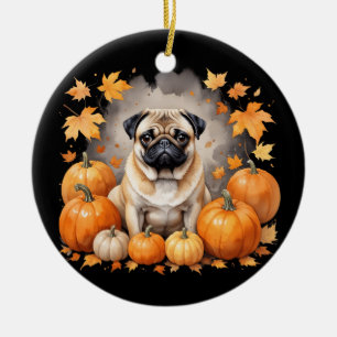 Pug Pumpkin Thanksgiving Fall Halloween Dog Lover Ceramic Ornament