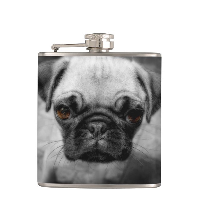 Pug Pup Hip Flask (Front)