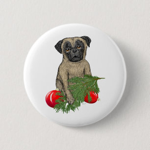 Pug Puppy Adorable Christmas Dog Art 2 Inch Round Button
