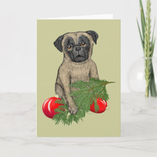 Pug Puppy Adorable Christmas Dog Art Holiday Card