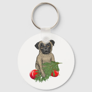 Pug Puppy Adorable Christmas Dog Art Keychain