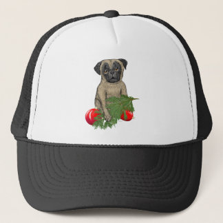 Pug Puppy Adorable Christmas Dog Art Trucker Hat