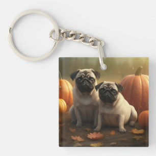 Pug Puppy Autumn Delight Pumpkin Keychain