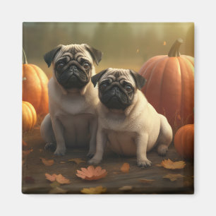 Pug Puppy Autumn Delight Pumpkin Magnet