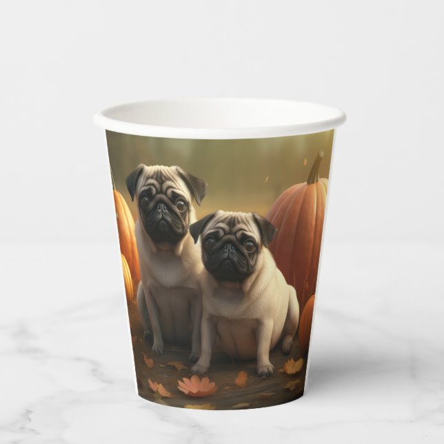 Pug Puppy Autumn Delight Pumpkin Paper Cups (Front)