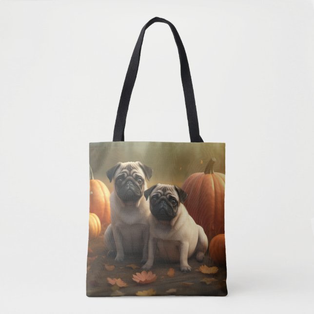 Pug Puppy Autumn Delight Pumpkin Tote Bag (Front)