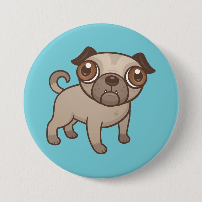 Pug Puppy Cartoon 3 Inch Round Button (Front)