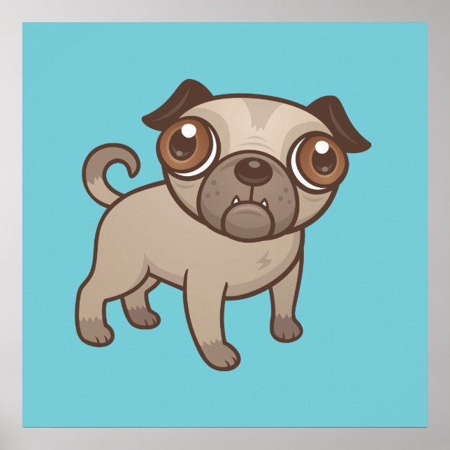 Pug Puppy Cartoon Poster (Front)