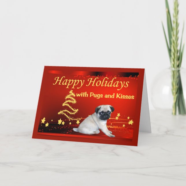 Pug Puppy Christmas Card Stars (Front)