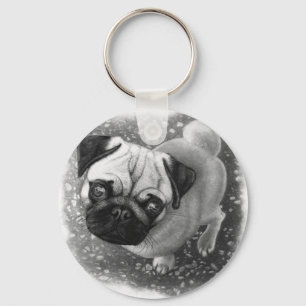 Pug Puppy Dog Art Keychain