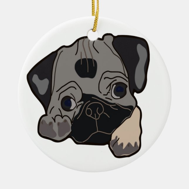 PUG PUPPY DOG CERAMIC ORNAMENT (Front)