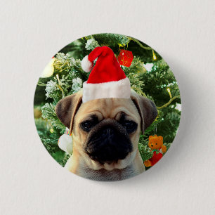Pug Puppy Dog Christmas Tree Ornaments Snowman 2 Inch Round Button