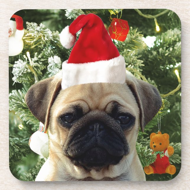 Pug Puppy Dog Christmas Tree Ornaments Snowman Coaster (Front)